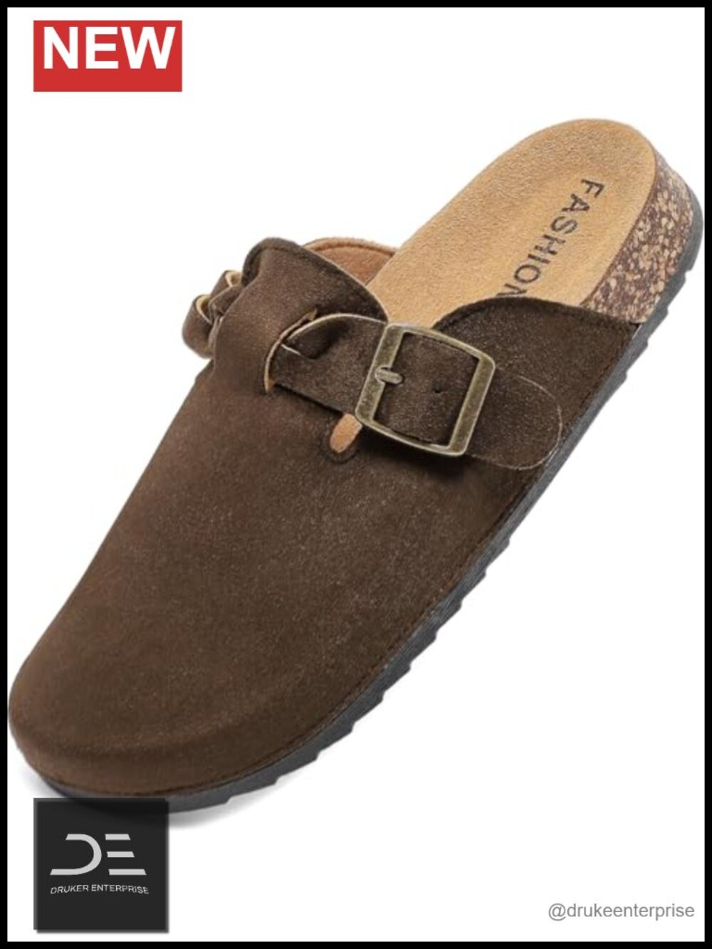 Suede Mules & Clogs with Cork Footbed Arch Support Adjustable Buckle